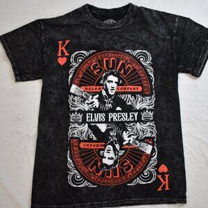 Sun Records Mens Womens Elvis Presley King Of Hearts Black Wash Shirt New